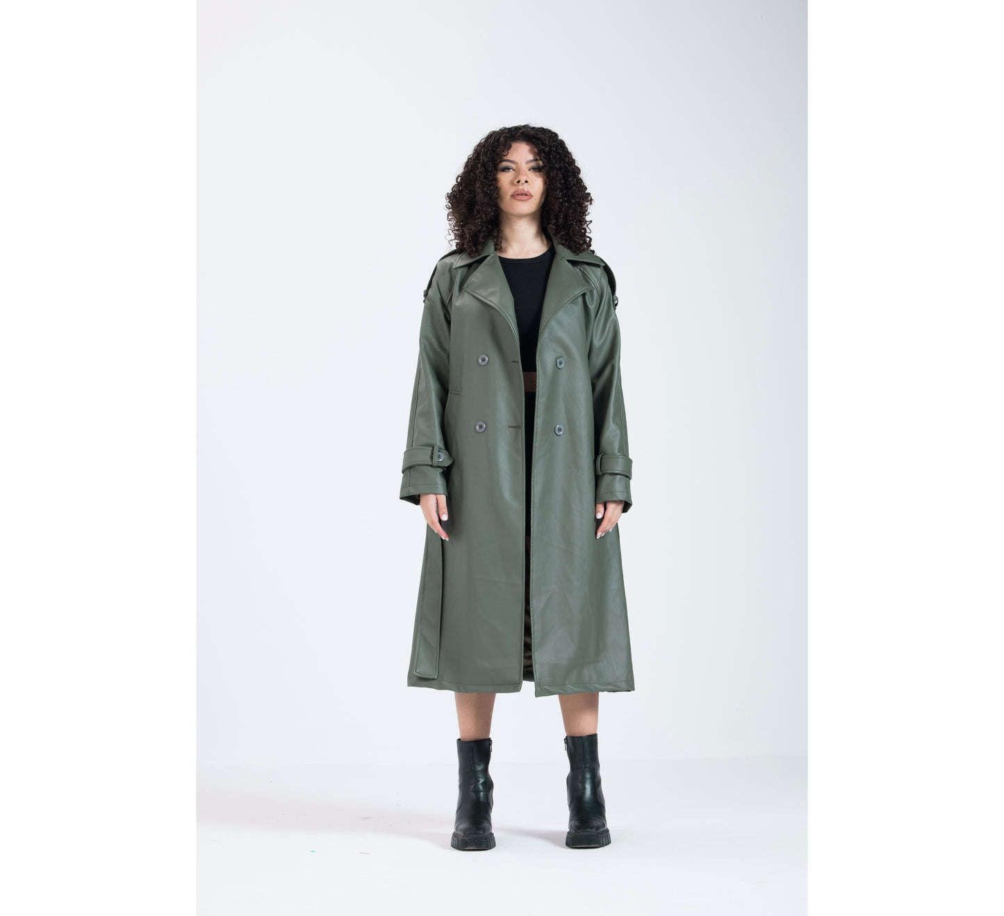 Olive Green Leather Coat