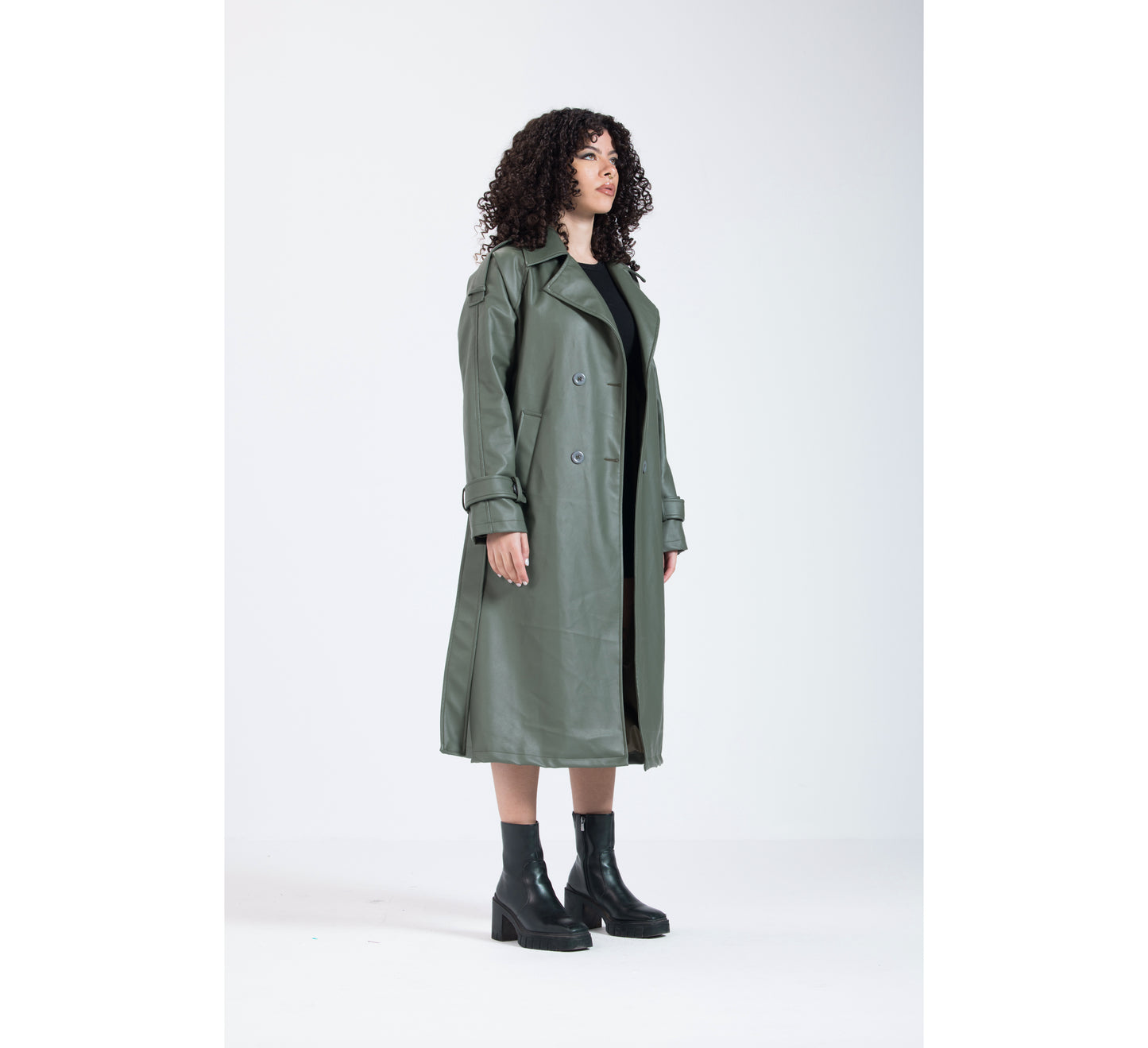 Olive Green Leather Coat