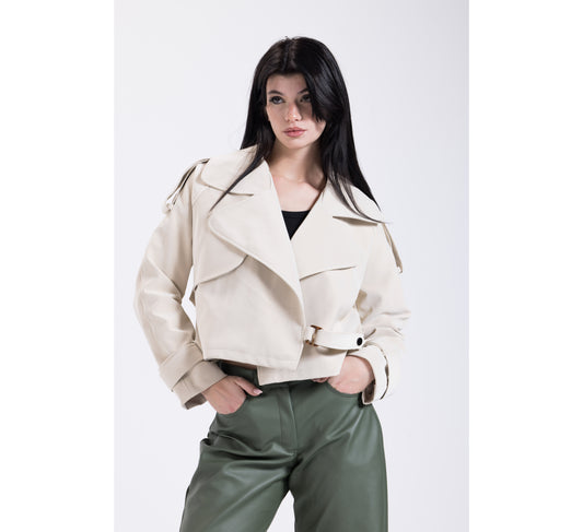 cream short leather jacket